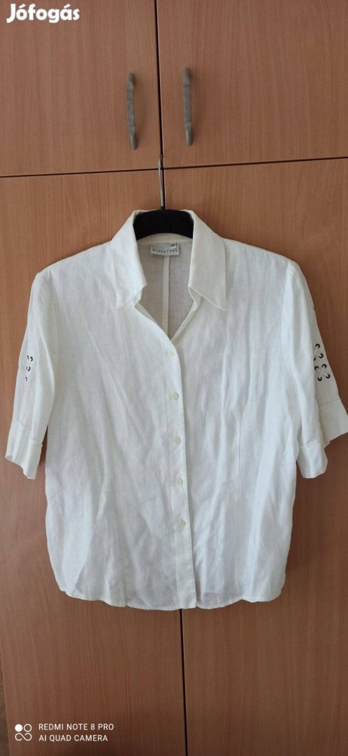 Fehér lenvászon rövid ujjú blúz 44-es