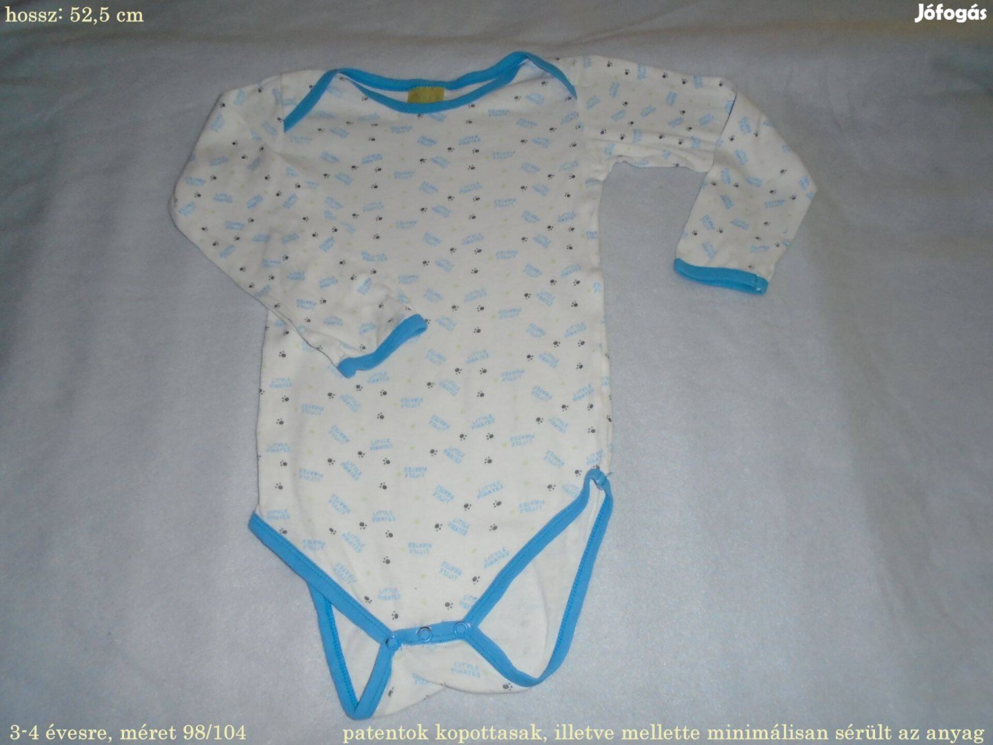 Fehér mintás hosszú ujjú body 3-4 évesre (méret 98 / 104)