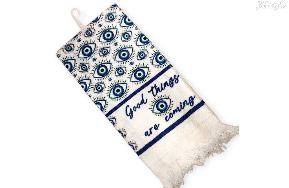 Fehér pamut konyharuha Gonosz szem, felirattal 60x35 cm