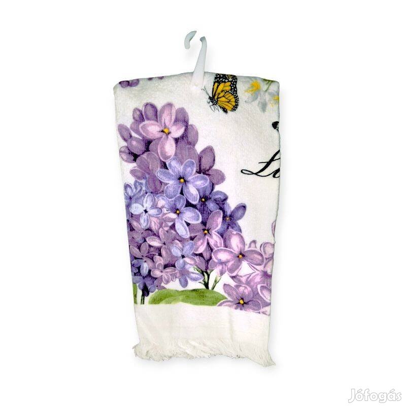 Fehér pamut konyharuha húsvéti lila mintával 60x35 cm