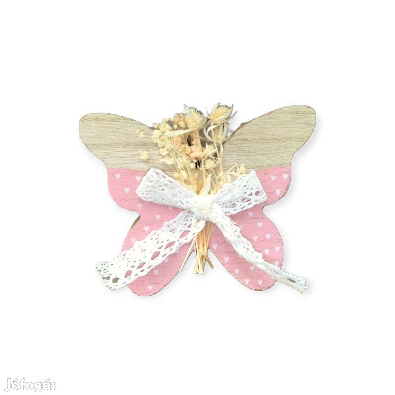 Fehér pillangó húsvéti fa dísz szárított virágokkal 13cm