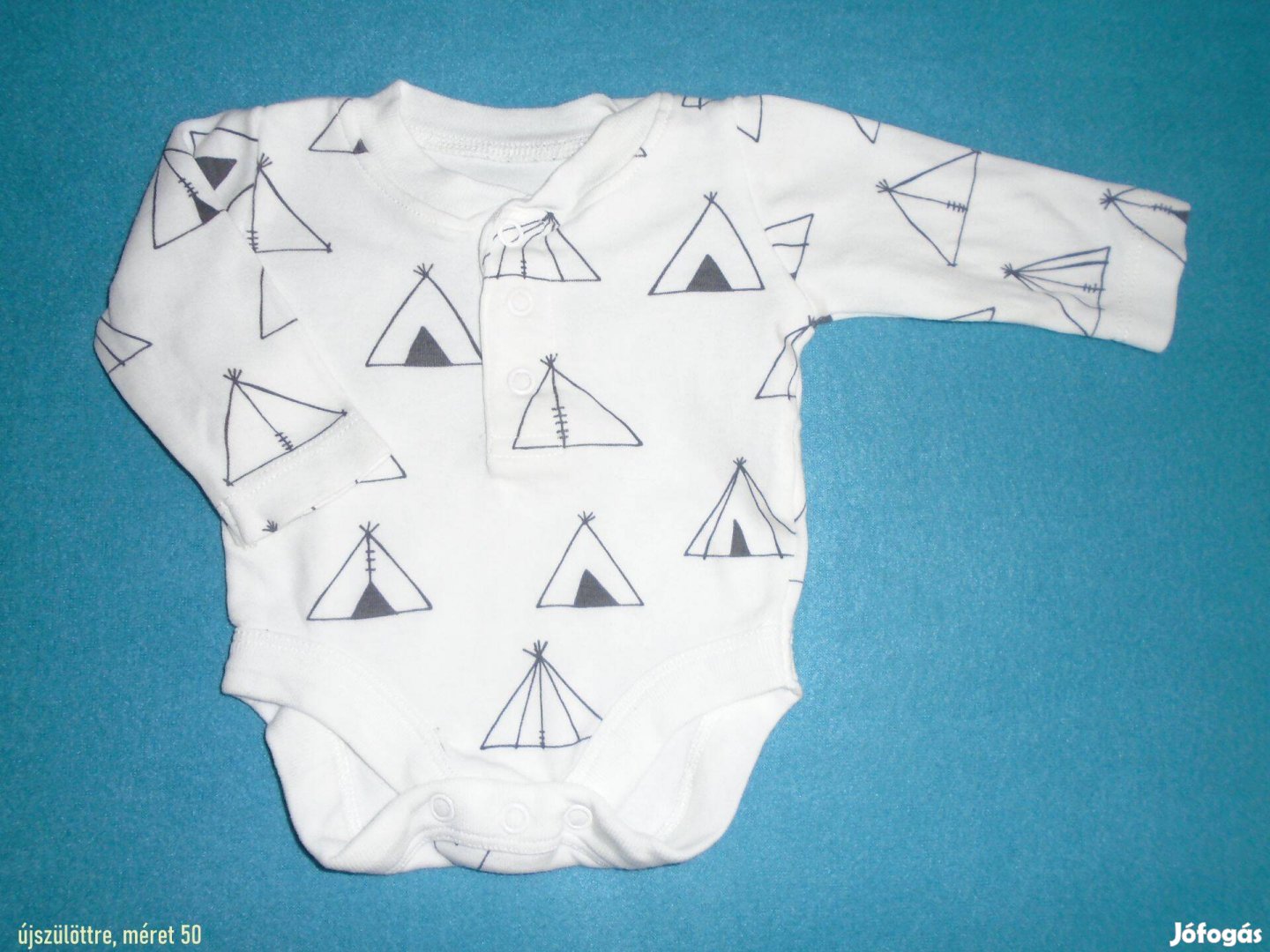 Fehér színű és mintás hosszú ujjú body újszülöttre méret 50