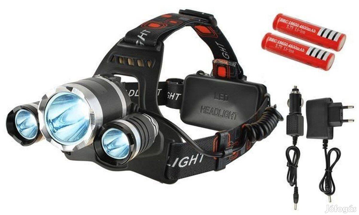 Fejlámpa ledes tölthető lítium akkumulátoros 4 funkció nagy fényerő