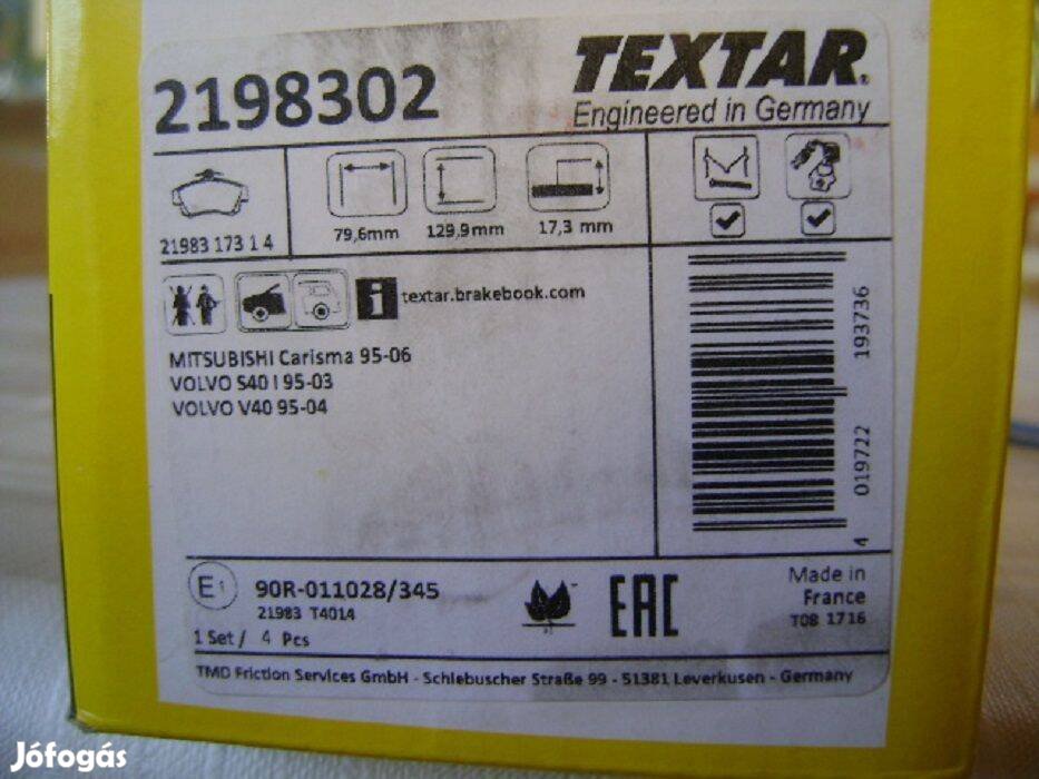 Fékbetét készlet tárcsafékhez, "Textar", eladó
