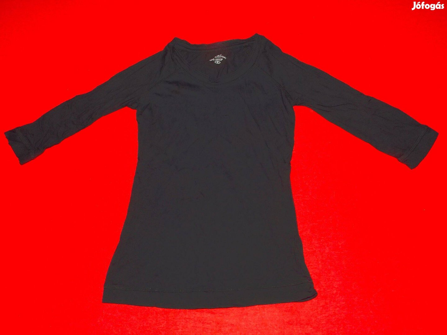 Fekete, háromnegyedes ujjú póló, felső 152-es, 12 éves lányra