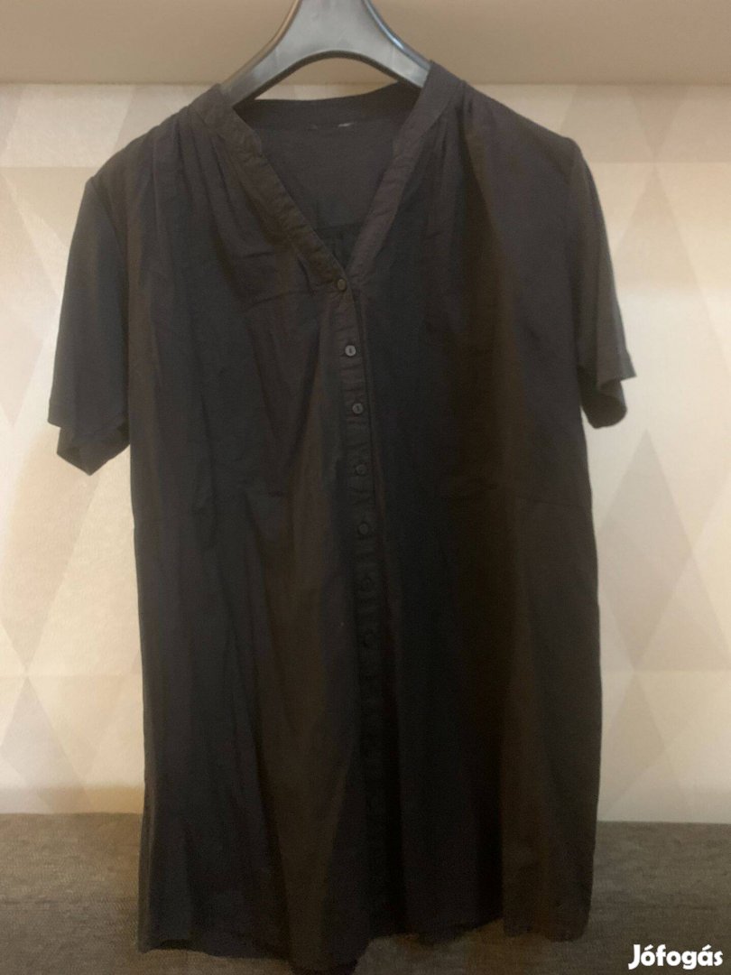 Fekete állónyakú ing, tunika pamut ujjal XL