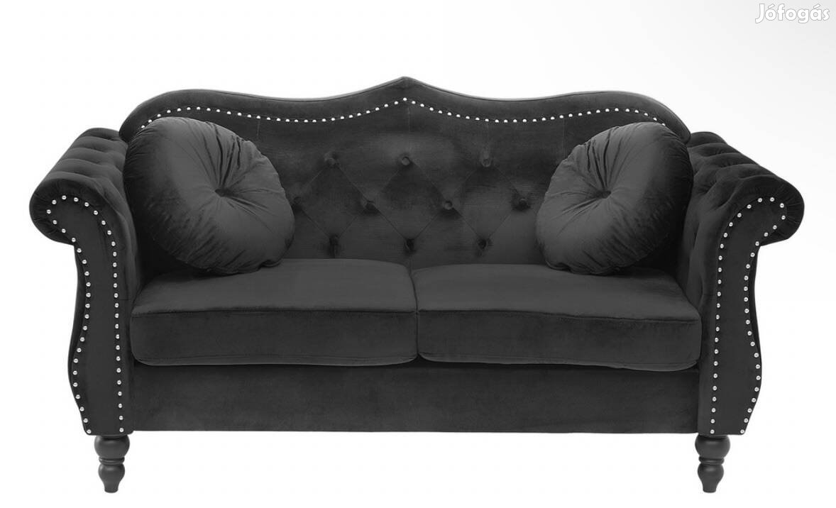 Fekete bársony kanapé és ágykeret chesterfield