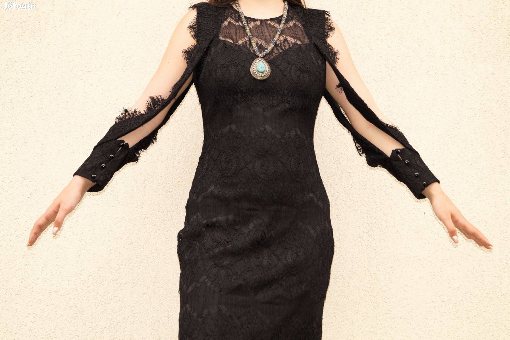 Fekete elasztikus új csipke ruha, alkalmi estélyi női csipke ruha, 38