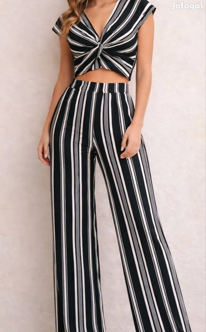 Fekete-fehér csíkos felső nadrág szett - M-es