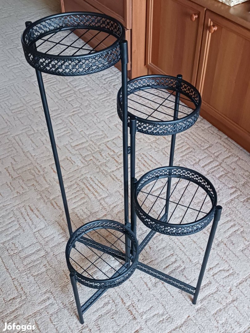 Fekete fém virágállvány, virágtartó állvány