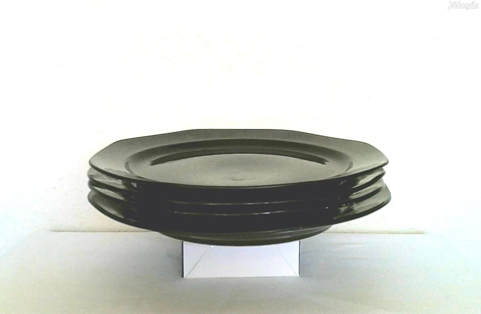 Fekete fényes kerámia lapostányér szett 25 cm (4 db)