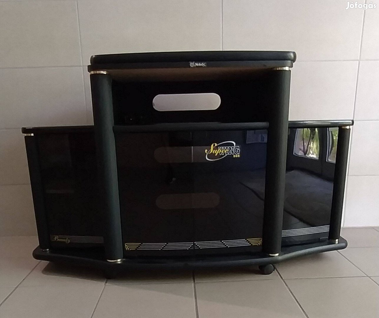 Fekete forgatható, üvegajtós, gurulós tv állvány, használt