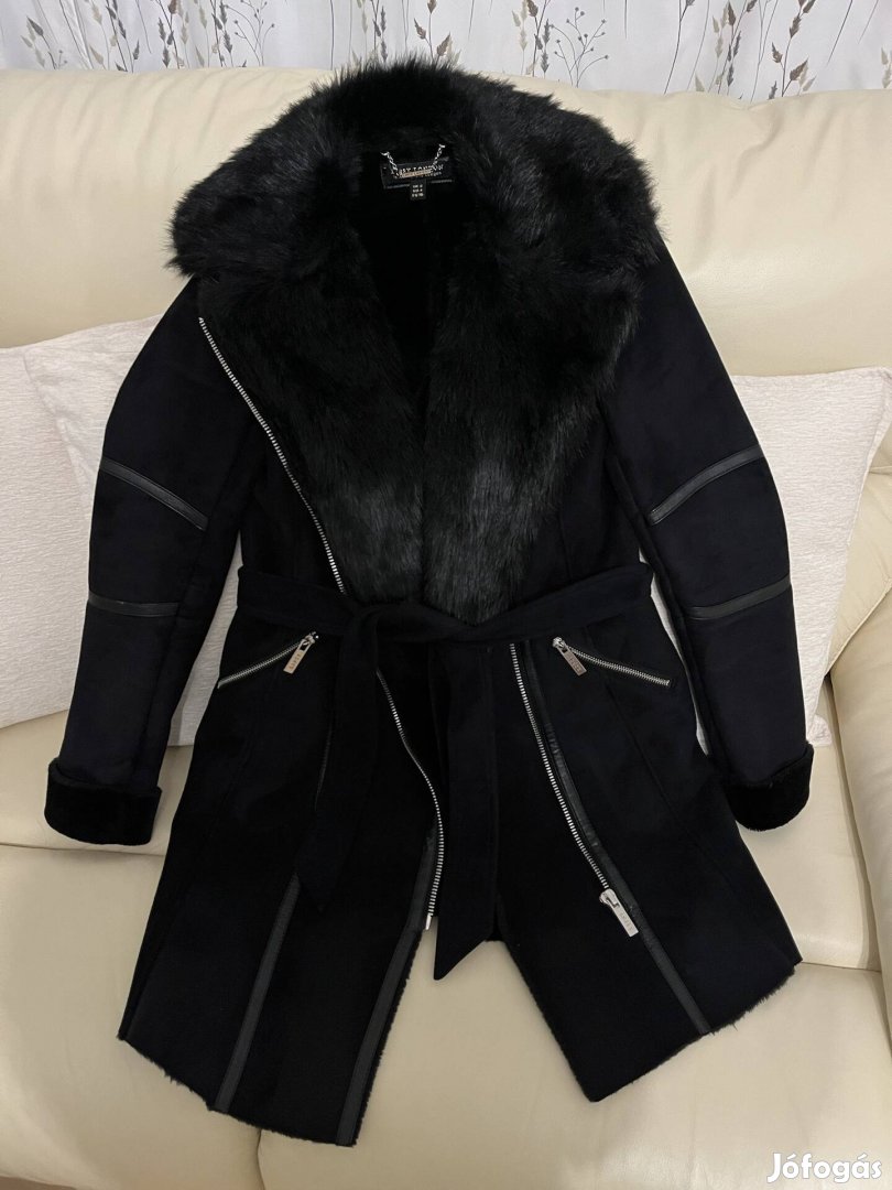 Fekete hosszú téli irha szőrme kabát 