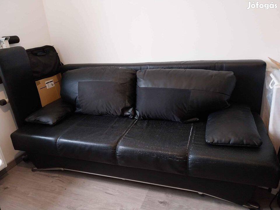 Fekete kihúzható kanapé /kinyitható ágyneműtartós kanapéágy, vendágágy