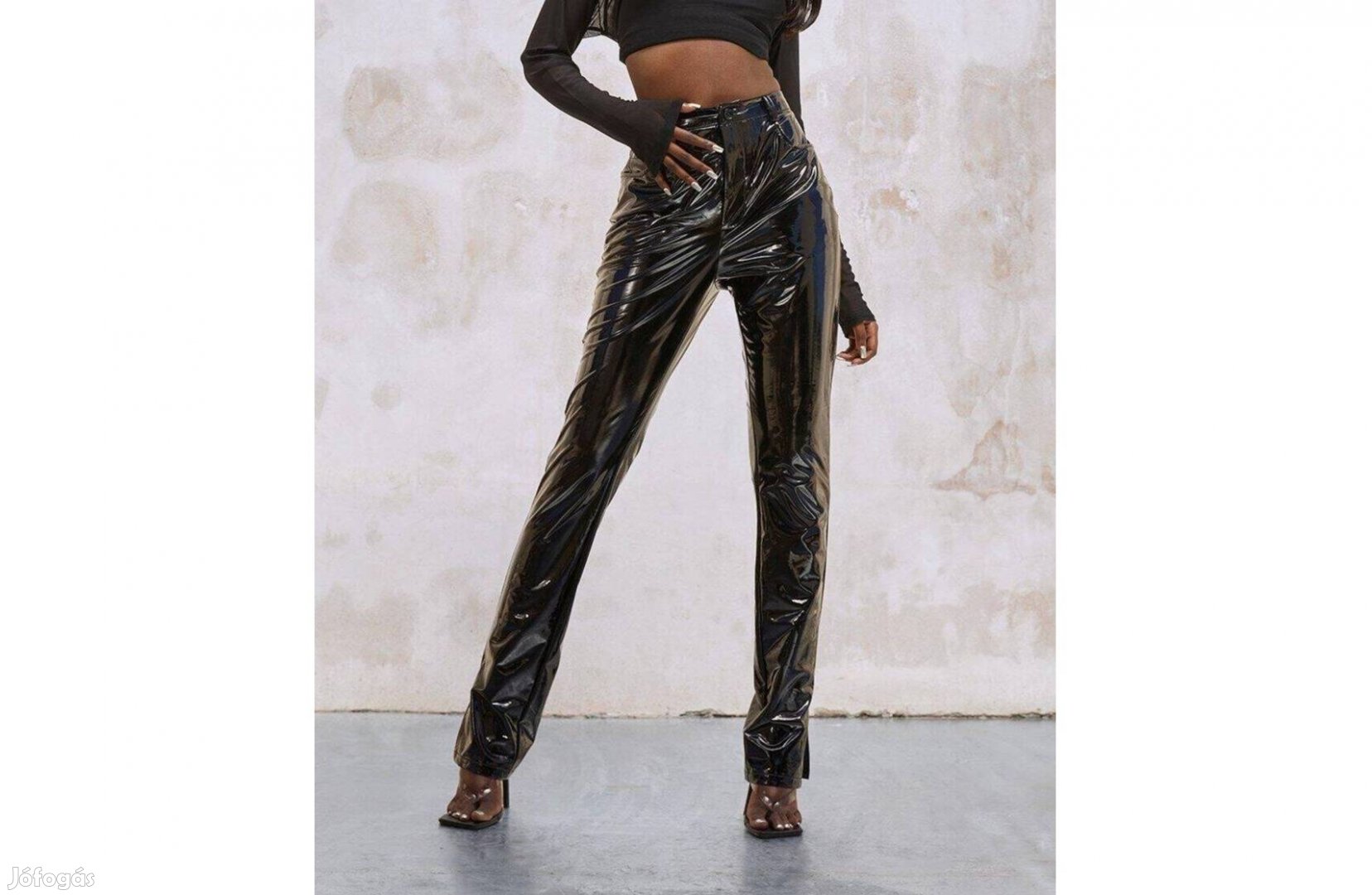 Fekete latex lakk nadrág Bohoo 42-s db81 cm h114 cm