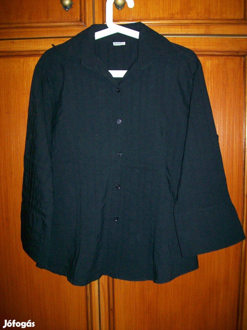 Fekete letűzött elejű, pamut vászon anyagú női ing 46