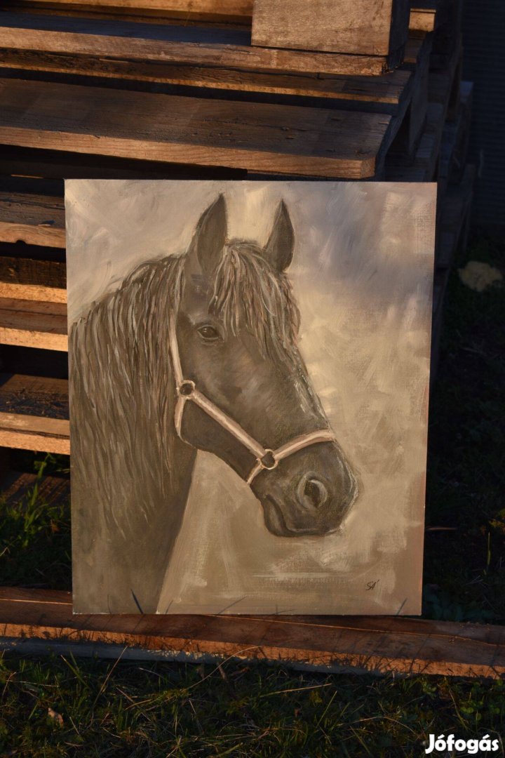 Fekete ló portréja - egyedi olajfestmény