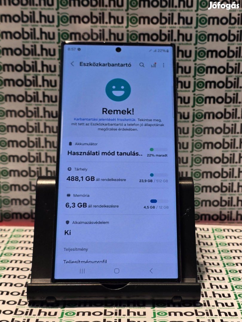 Fekete megkímélt 512GB-os Samsung Galaxy S22 Ultra 5G 12hó garancia