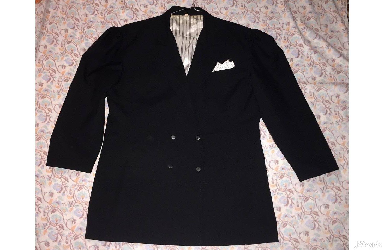 Fekete női ünnepi blézer kabát dzseki zakó felső 44-es dísz zsebkendő