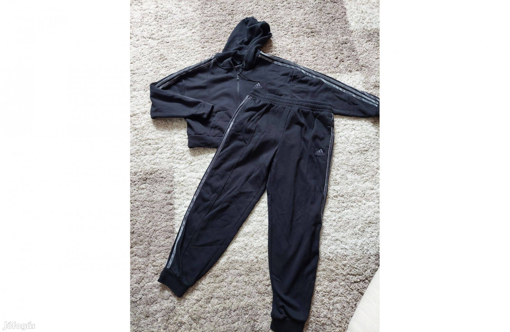 Fekete pamut Adidas női kétrészes szabaidőnadrág kapucnis Pulóver XL L