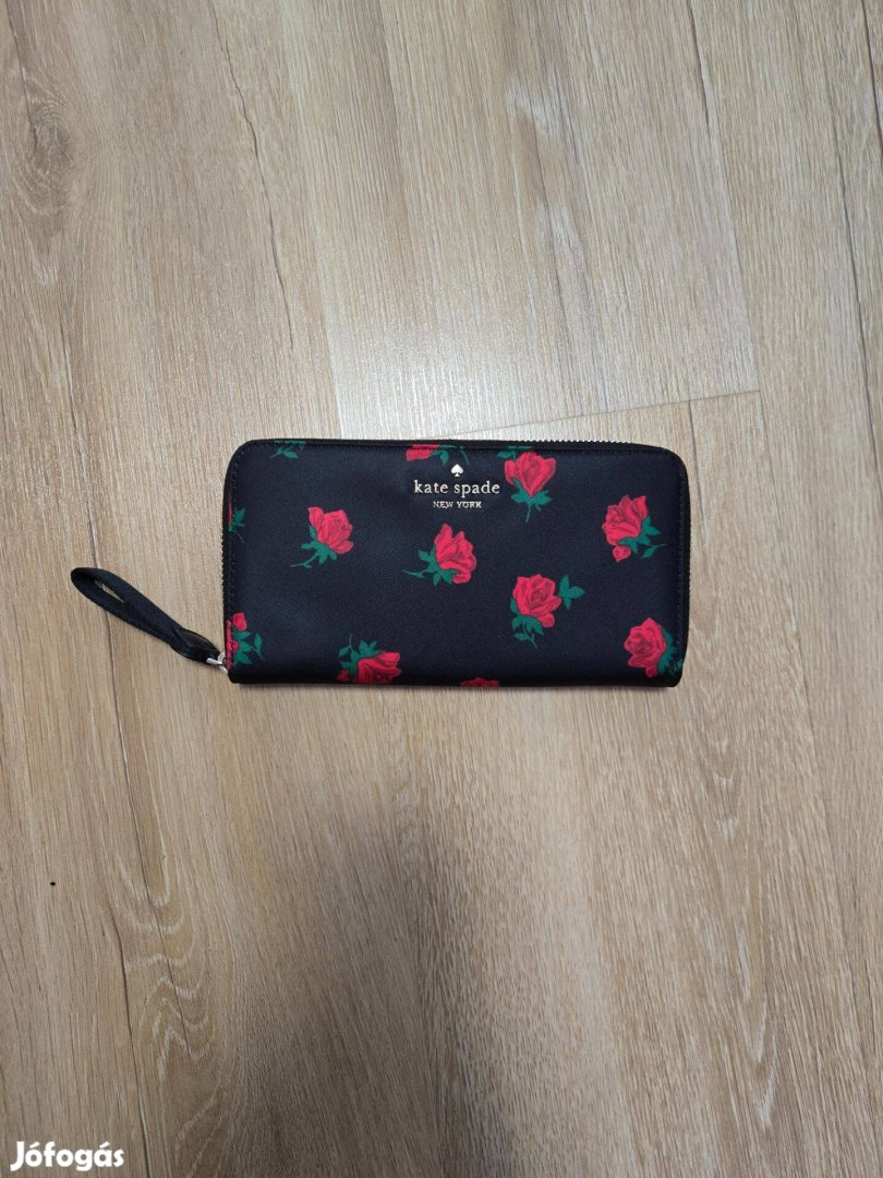 Fekete piros rózsa mintás női pénztárca - Kate Spade