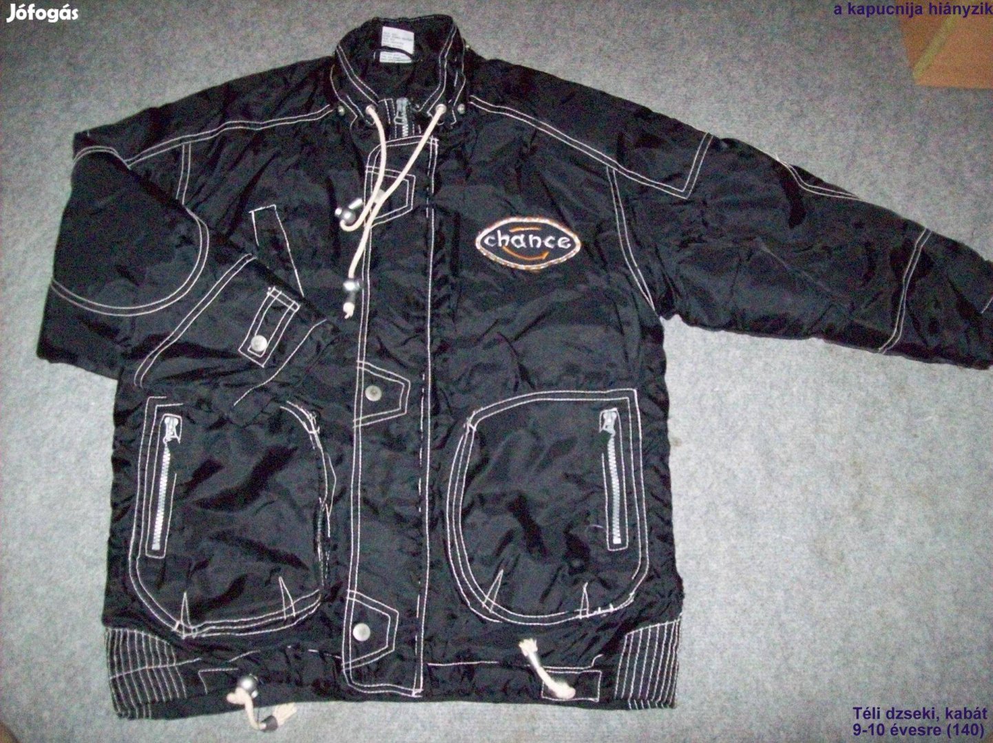 Fekete színű dzseki kabát 9-10 évesre (méret 134 / 140)