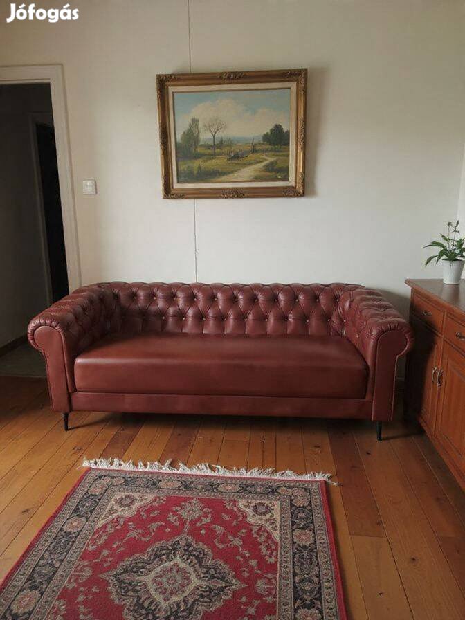 Fél ÁR Bezárunk!valódi bőr Új Chesterfield konyak barna