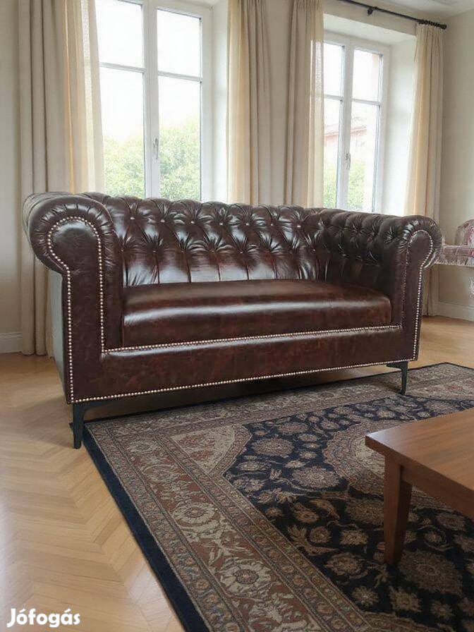 Fél ÁRMinőségi valódi bőr!Új Chesterfield barna kanapé