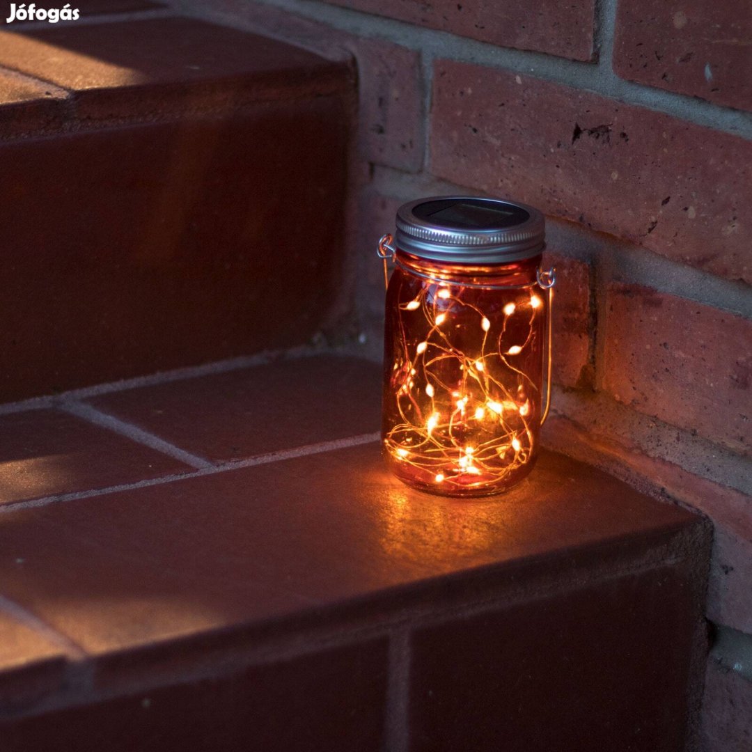Felakasztható üveg szolár lámpa 10 LED fényfüzér dekorációs üveg