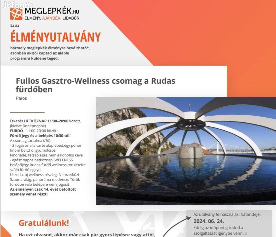 Féláron Fullos Gasztro-Wellness csomag a Rudas Fürdőben