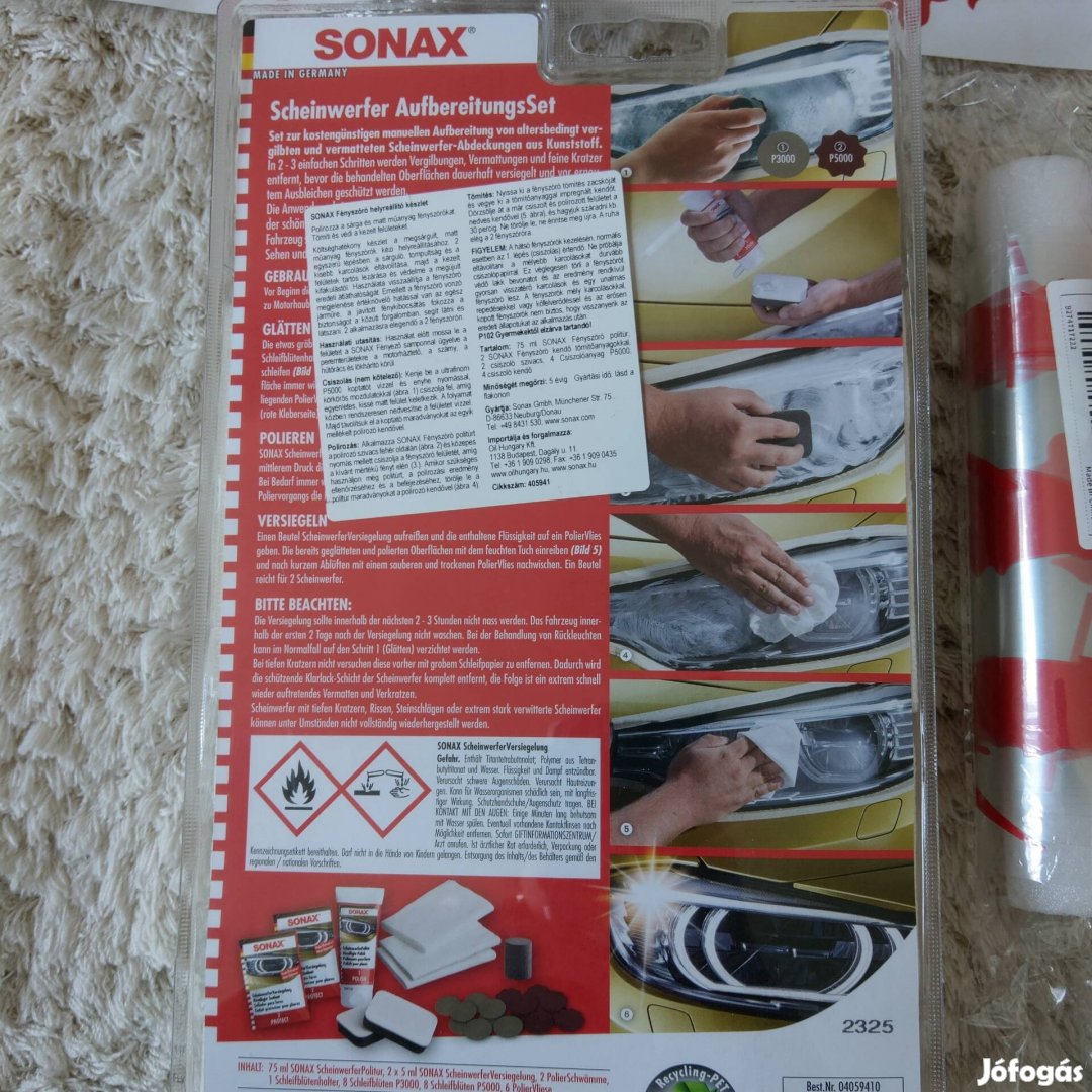 Féláron új Sonax autó fényszóró felújító készlet+ajándék 