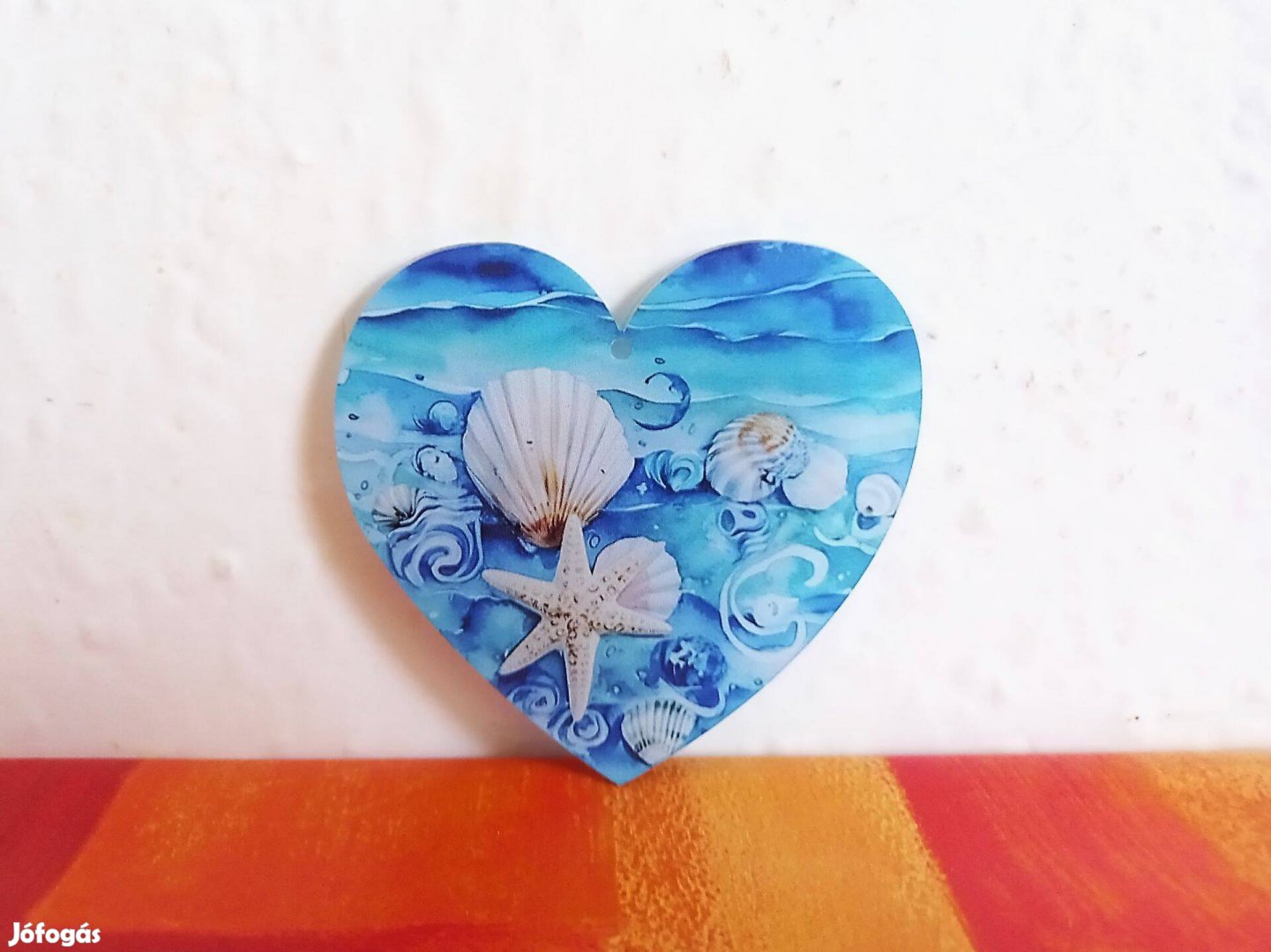 Felfüggeszthető szív alakú dísz, nyári dekoráció tenger, kagyló minta