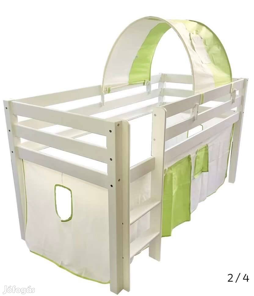 Félmagas gyerekágy matraccal és textil oldalfallal együtt