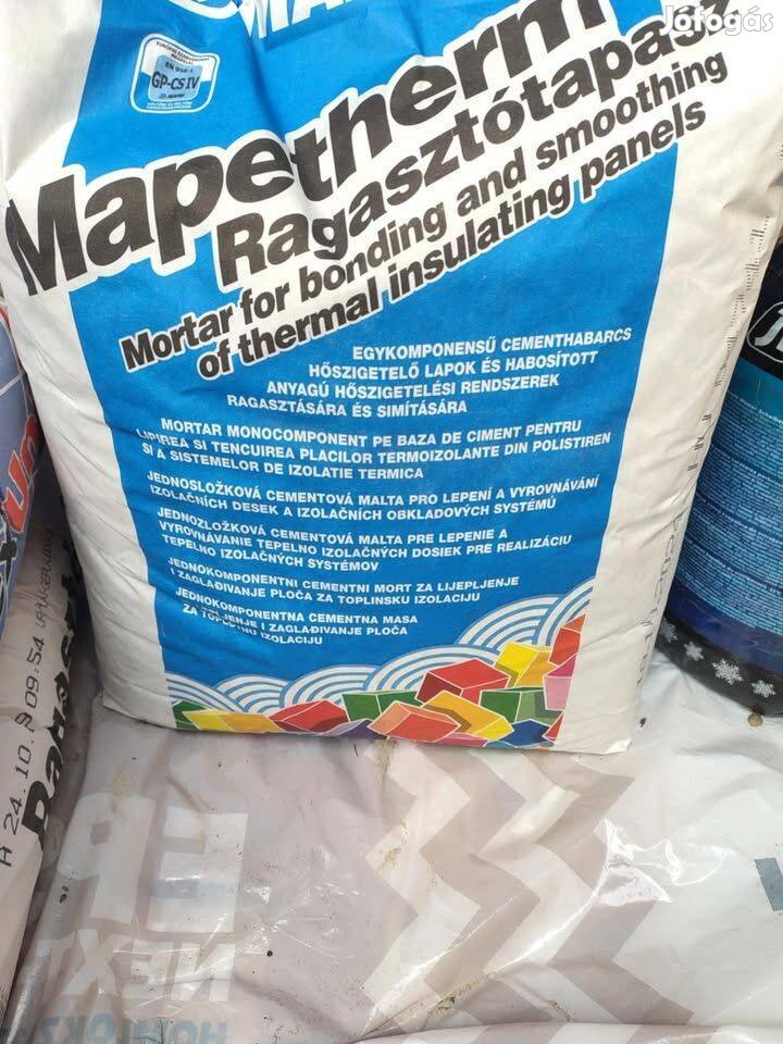 Felújításból: 1 bontott zsák, kb.21 kg. Mapei Mapetherm ragasztótapasz