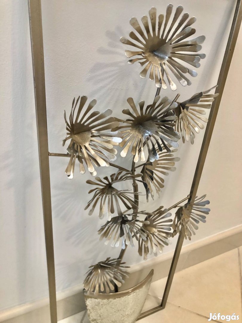 Fém fali kép / dekoráció - ezüst virágos