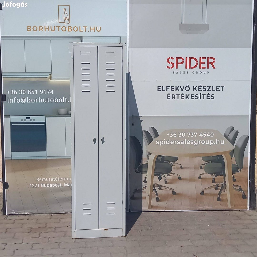 Fém öltözőszekrény, 2 ajtós, szürke színű - használt bútor