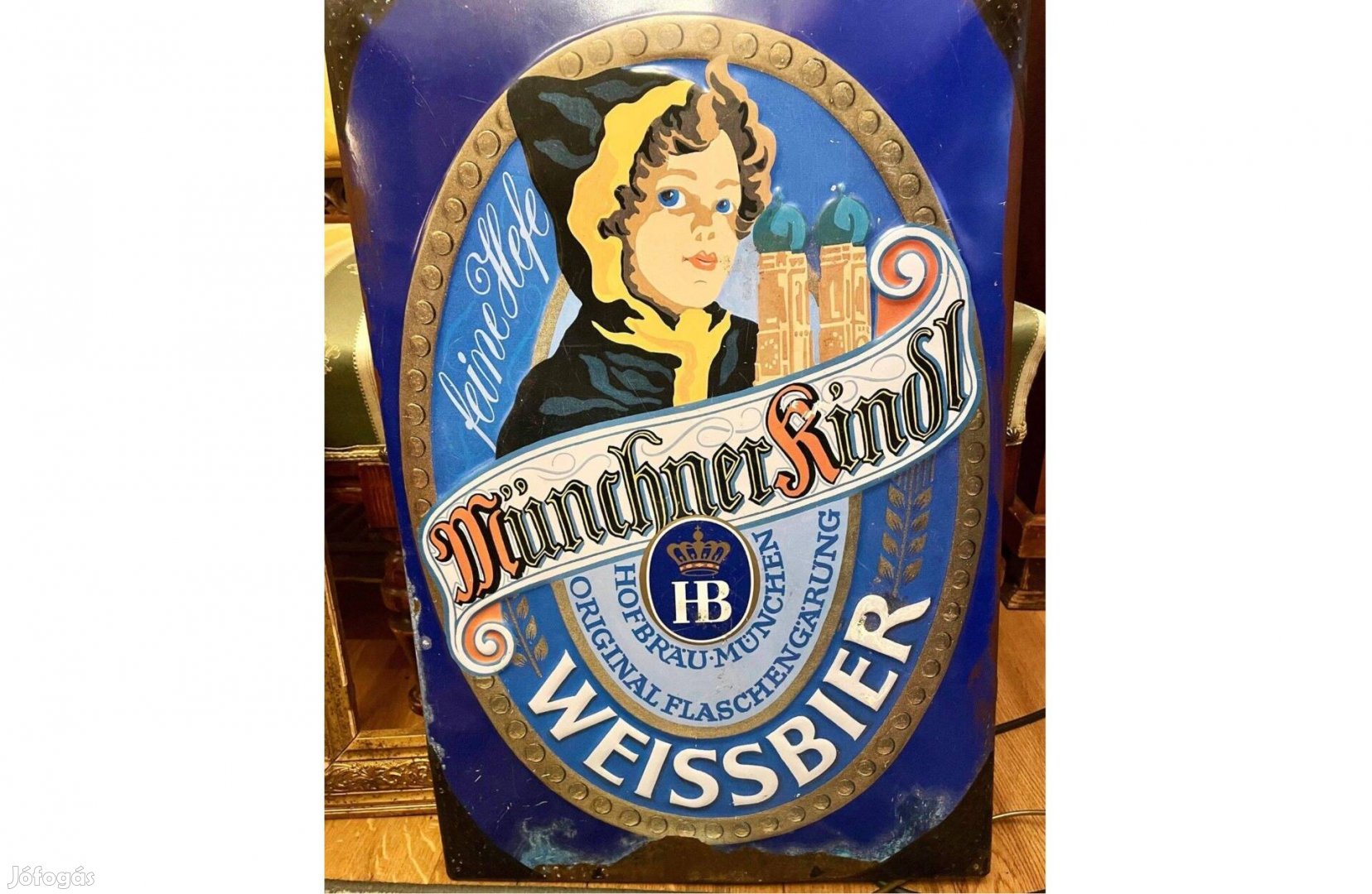 Fém sörös reklám tábla, Münchner Kindl Weissbier HB Hofbräu München