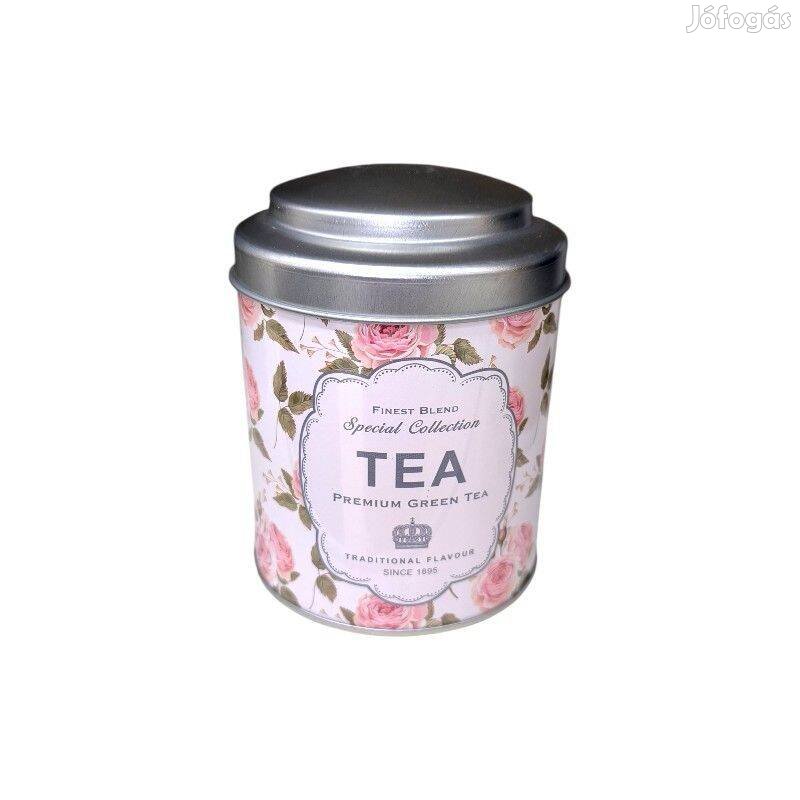 Fém teadoboz virágmintás, fedéllel 9x11,8 cm