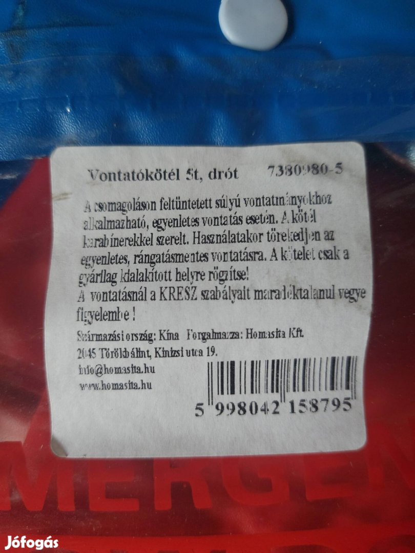 Fém vontatókötél 5t 