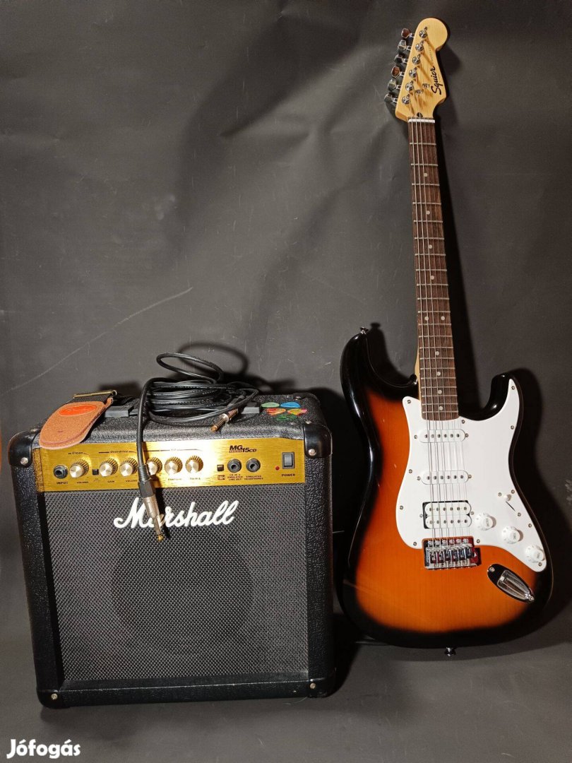 Fender Squier + Marshall Mg15 erősítő elektromos gitár szett