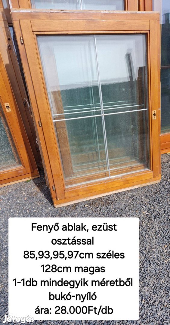 Fenyő ablak, ezüst osztással 85*128