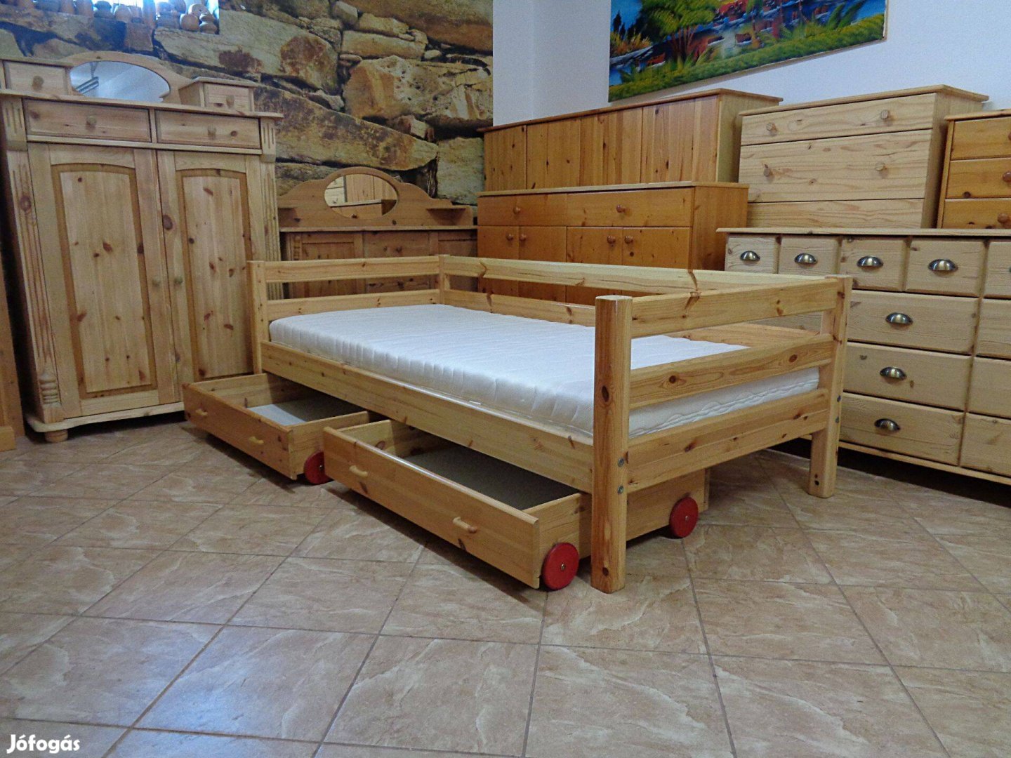 Fenyő ágy flexa ágyneműtartóval 90x190