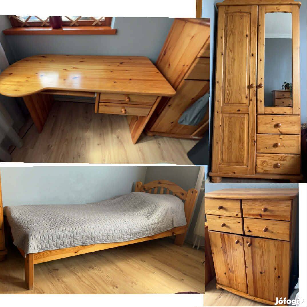 Fenyőbútor-szettágy matraccal,iróasztal székkel,kétajtós