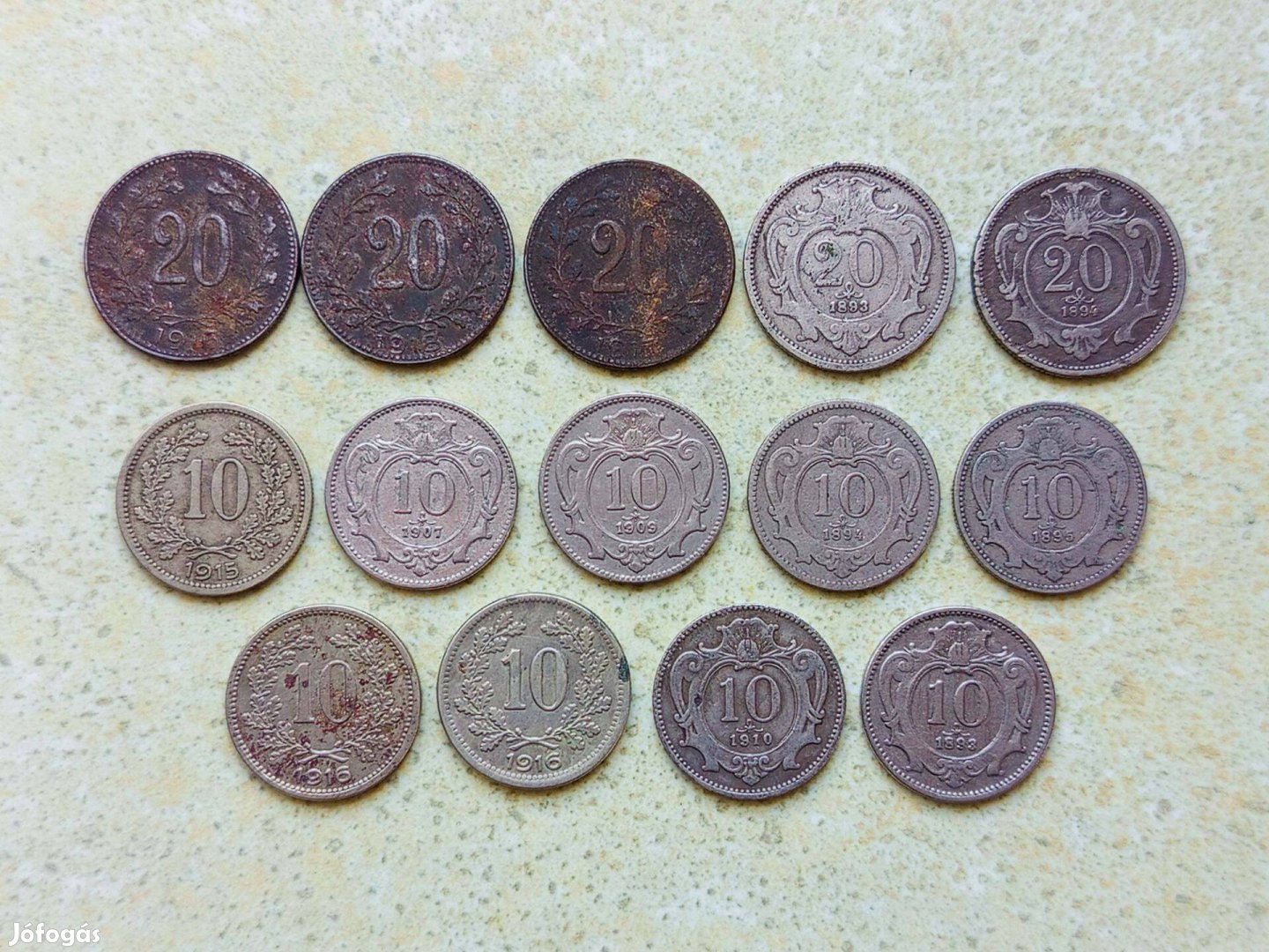 Ferenc József 14 db Különböző Érme 10 20 Heller Fillér