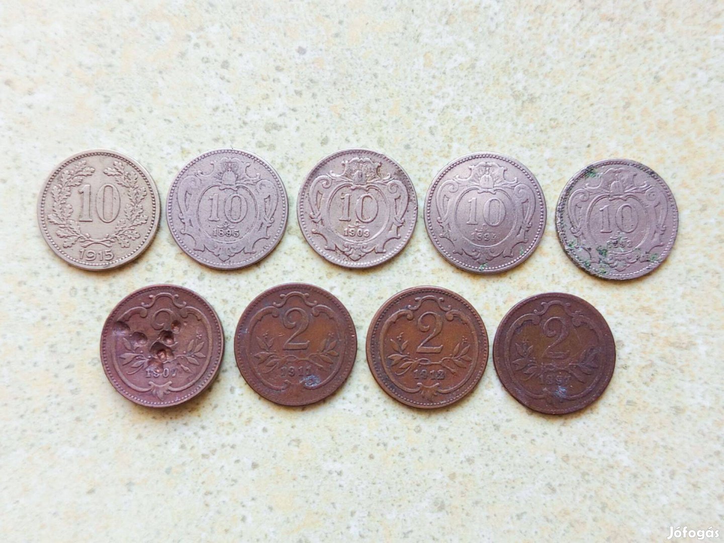 Ferenc József 9 db Különböző Érme 2 10 Heller Fillér