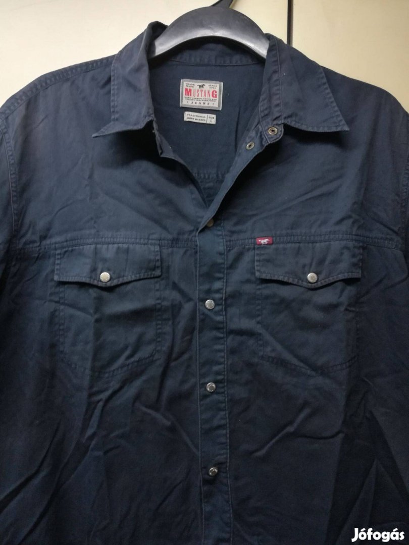 Férfi Mustáng ing L-méret sötétkék, űjszerű,patentos!79