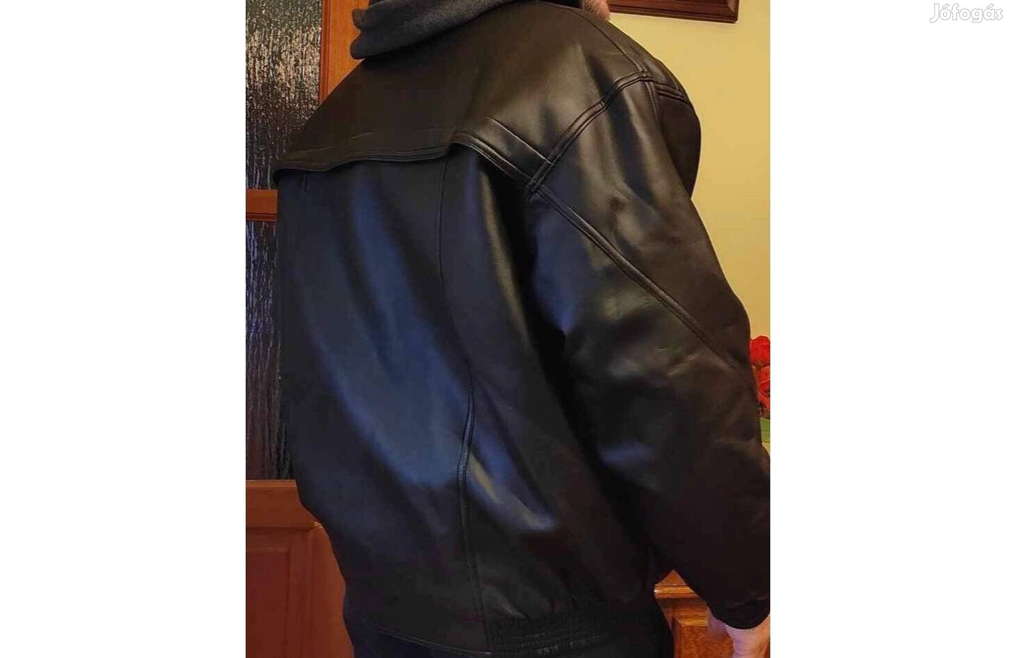 Férfi fekete műbőr bélelt dzseki XXL méretben