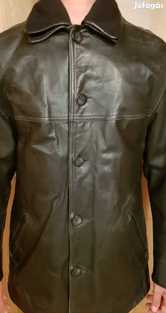 Férfi fekete valódi bélelt bőr kabát bőrkabát  M L