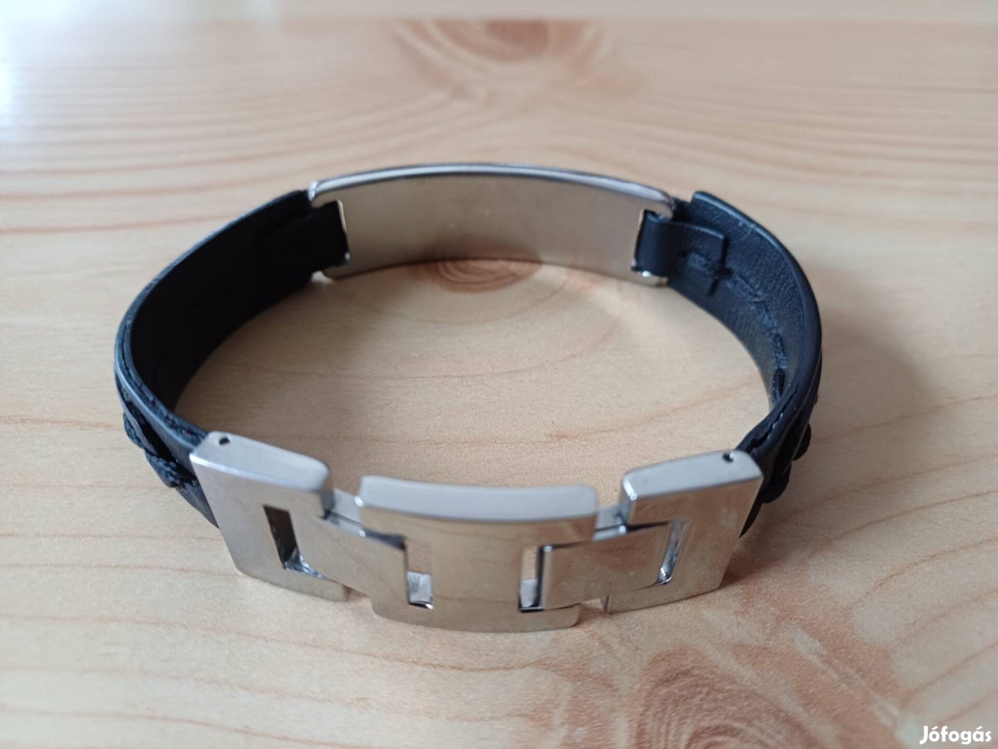 Férfi karkötő bőr és acél 19-21cm