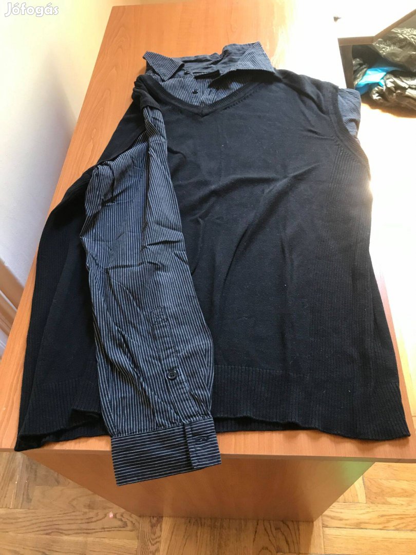 Férfi pulóver és ing, h. ujjú sötété kék színű, XL méretű, Vanvaan